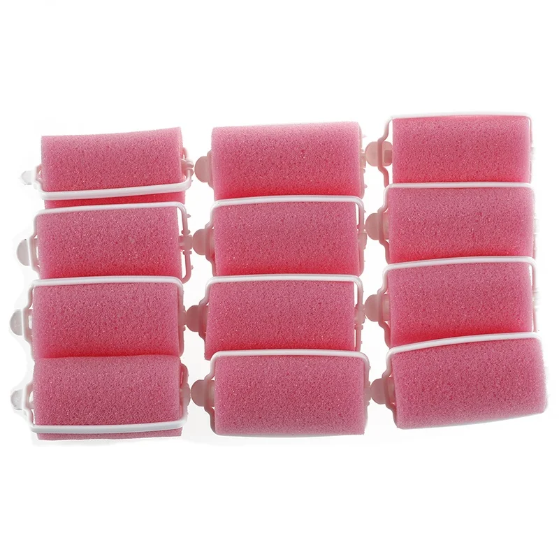 12pcs Magic Sponge Foam Cushion Hair Styling Rollers Curlers Twist Tool Salon Pink