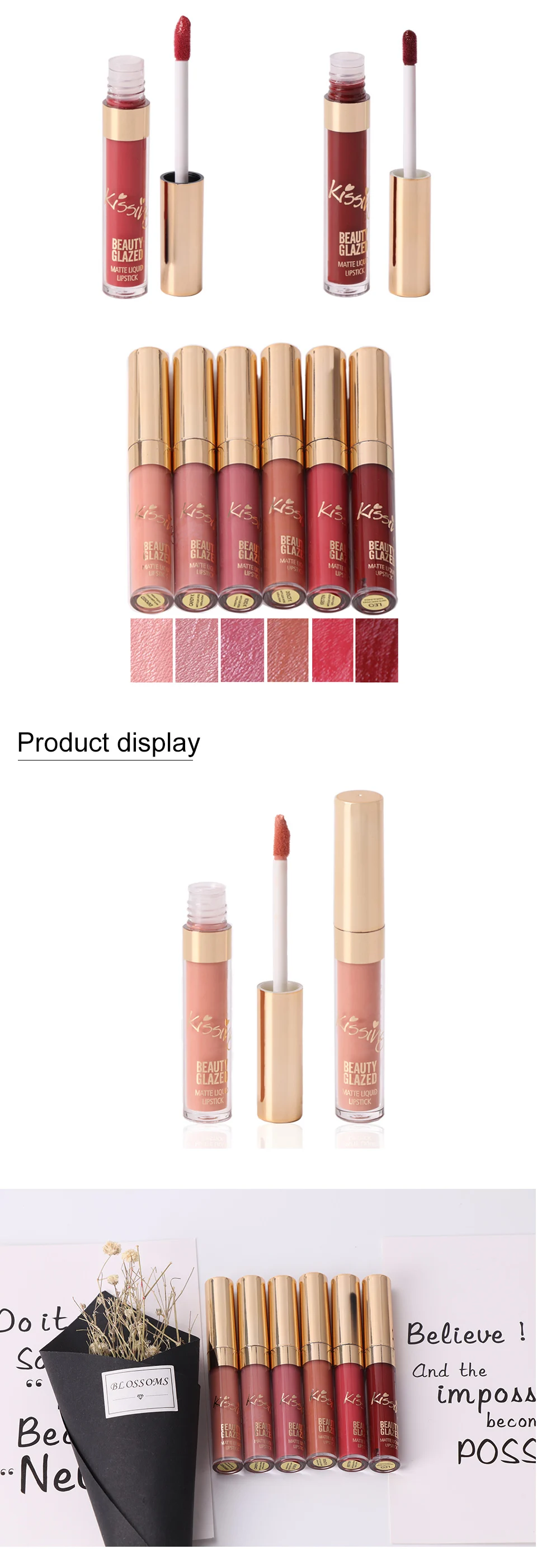 BEAUTY GLAZED Brand Lip Makeup Matte Lip Gloss Easy To Wear Long-lasting Lip Gloss Waterproof Lip Cometics 6 Colors In 1 Set