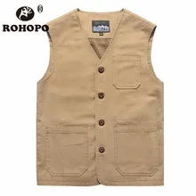 ROHOPO хлопковый мужской жилет 6xl 7xl 8xl, безрукавка для сафари, повседневный жилет, Vneck, карманы для инструментов, мужской жилет