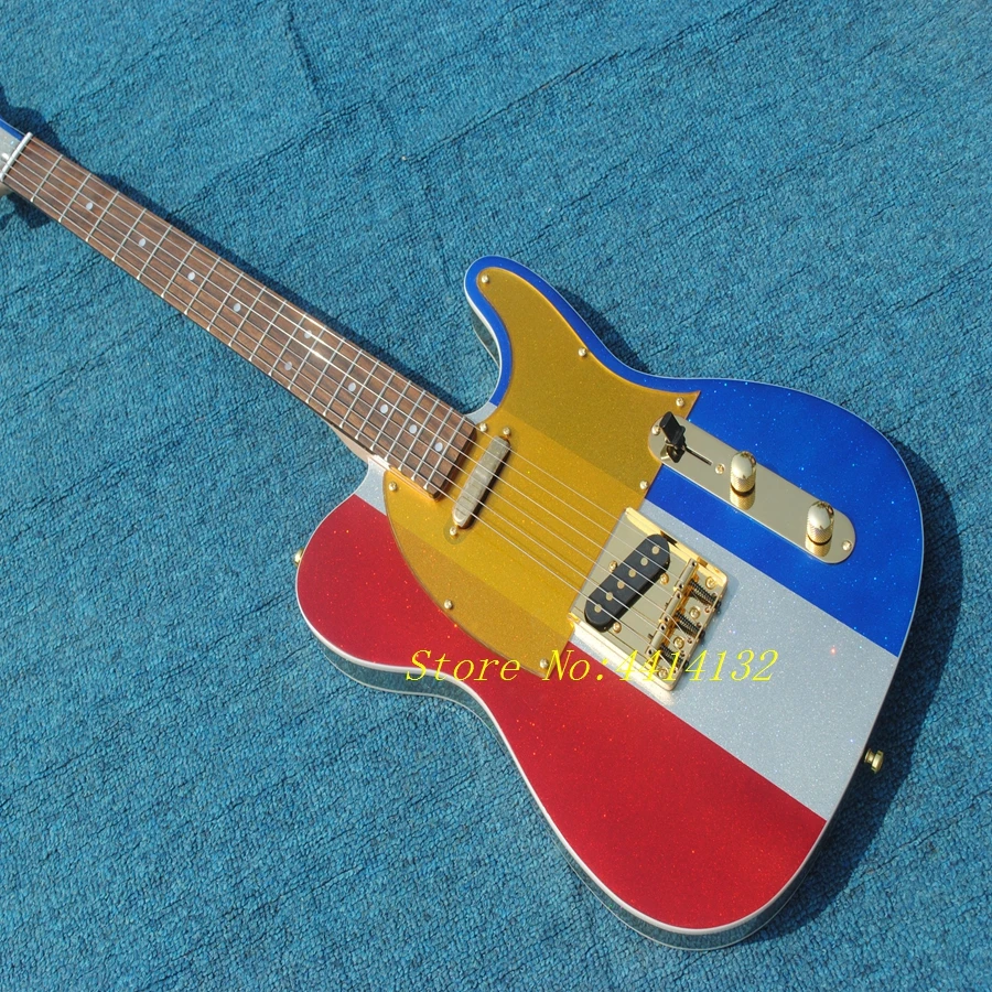 

Factory Custom Three Particles Colors String-thru-body Electric Guitar with Gold Hardwares,Rosewood Fretboard,Offer Customized