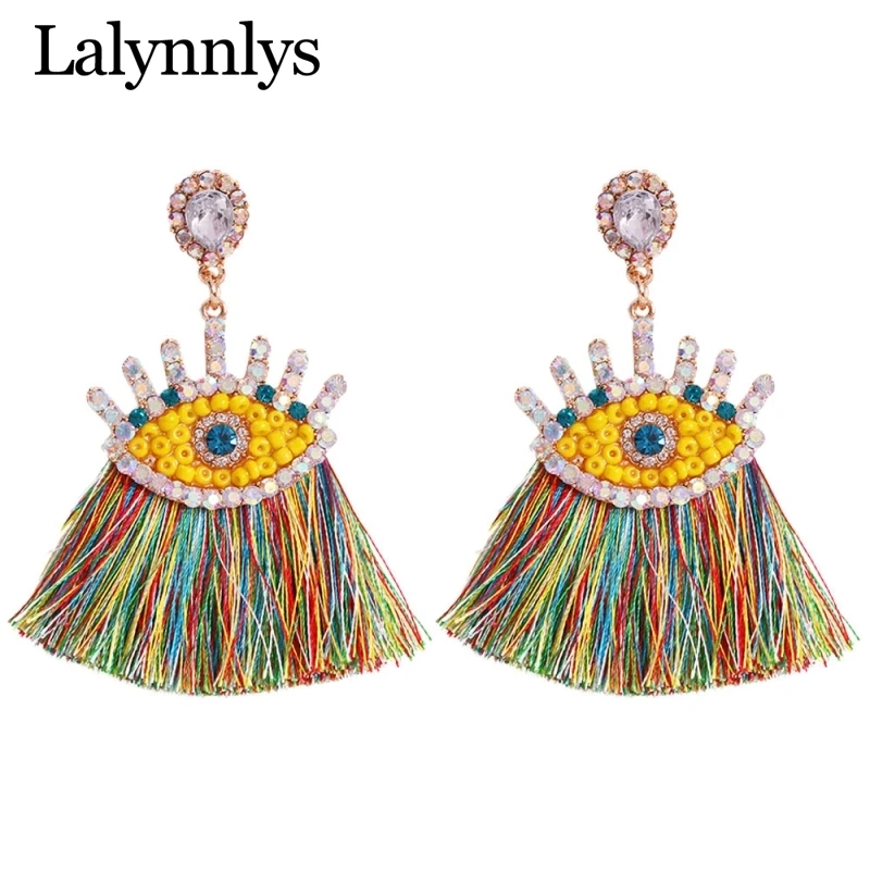 Lalynnlys Boho Эффектные серьги с кисточками в виде глаз для женщин и девочек, красочные серьги с бахромой, свадебные ювелирные изделия ручной работы, бижутерия E59561