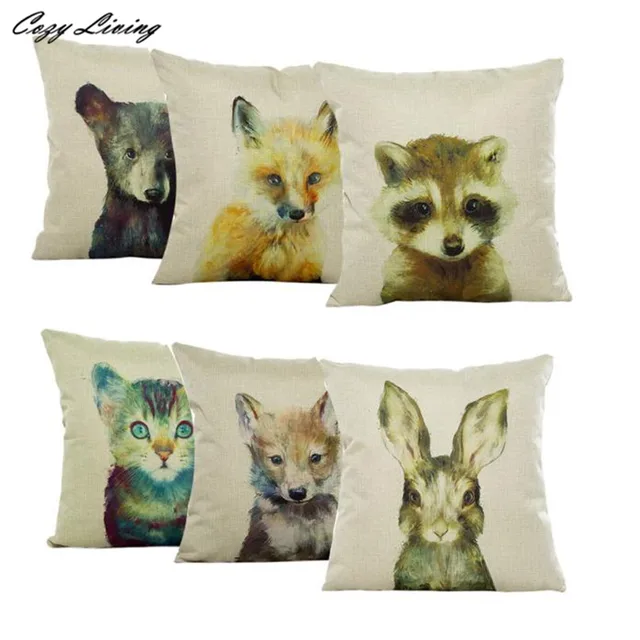 Pillow Cases 45*45CM Vintage Animal Pillow Cases Flaxen Pillow Covers