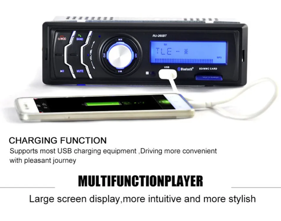 New Car Stereo Audio Bluetooth WMA WAV MP3 Player 12V 1 Din 4 Channel FM Radio In-dash Aux Input Receiver USB SD Remote Control -9