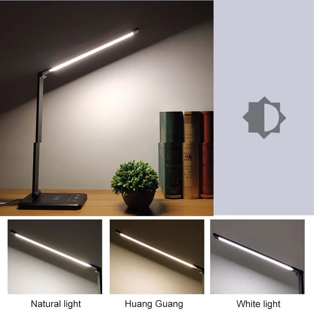 

Folding Table Light Aluminium Alloy Adjustable LED Reading Desk Lamp with Wireless Charger Simple modern touch switch _WK
