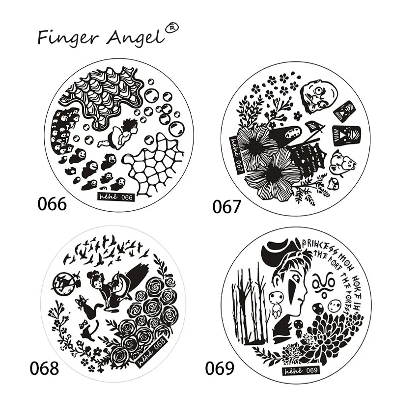 Finger Angel 1 шт. пластины для штамповки ногтей штамп изображения плацет круглый Японский мультфильм дизайн маникюр шаблон Рождественский стиль