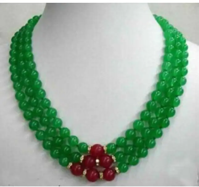 

Fashion 3 Rows 8mm Green & Red Round bead Necklace 18-20"