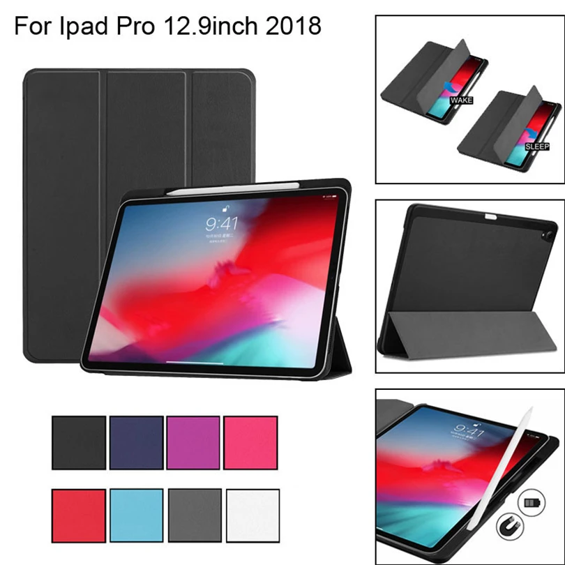 

ZGPAX Magnetic Smart Tri-fold Stand Case Cover with Pencil Holder For iPad Pro 12.9 inch 2018 Auto Wake/Sleep Tablet Case A30