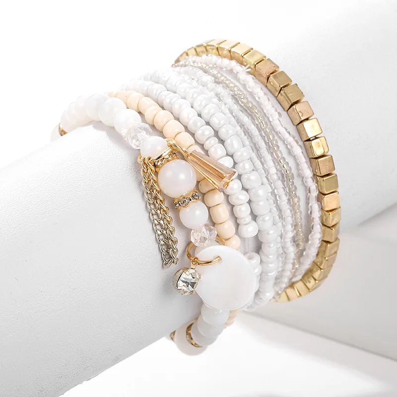 

9 Pcs/lot Trendy Multilayer Geometric Stone Beads Bracelets Handmade Adjustable Crystal Bracelets Bangles For Women