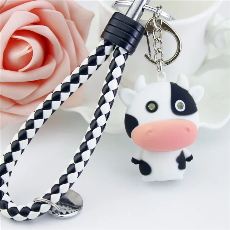 

Sound Light Key Chains Flashlights Key Rings Toys Animal Doll Cow LED Keychains Leather Rope Baby Loves Birthday Souvenir Gift
