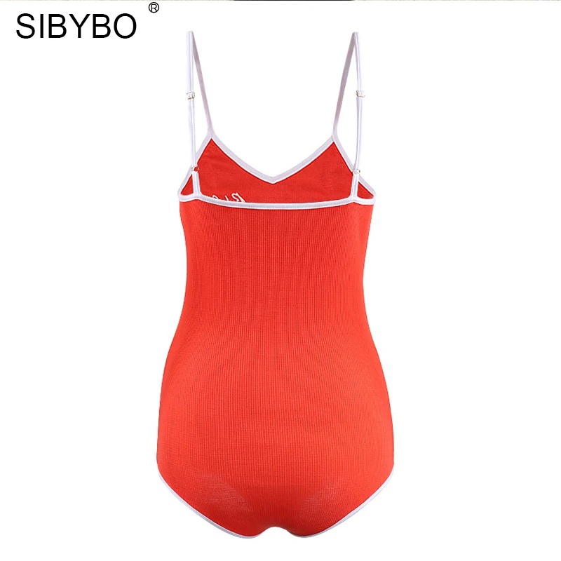 Женский комбинезон без рукавов Sibybo красный трикотажный на лето осень 2018|bodycon