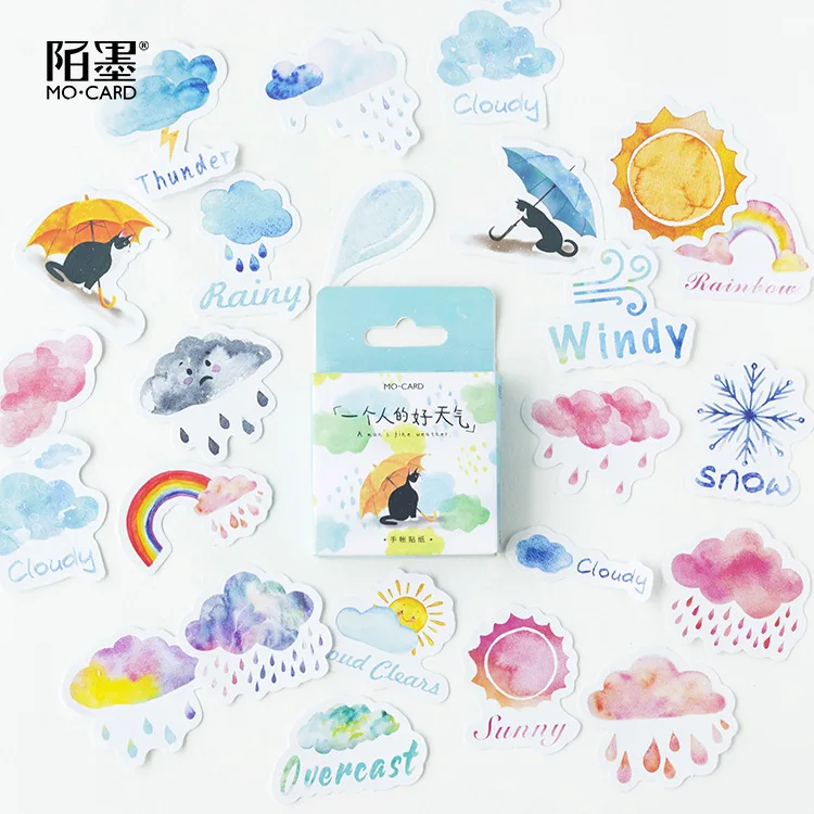 

AAGU 46PCS/Lot Weather Pattern Adhesive Stickers Scrapbooking Bullet Journal Stickers For Party Decoration Custom DIY Stickers