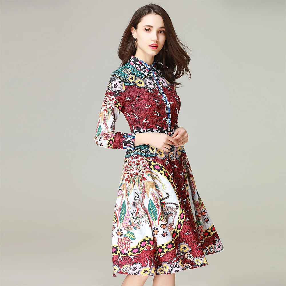 Aliexpress.com : Buy 2018 New Fashion Vintage Print Women Dress High Quality Full Sleeve Turn 