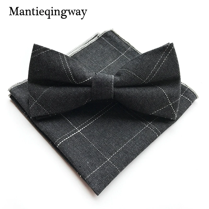 Mantieqingway 2017 плед хлопок 6 см свадебные Боути 25*25 см Pocket Square Set для Для мужчин Бизнес Gravatas Для мужчин костюм с галстуком платок