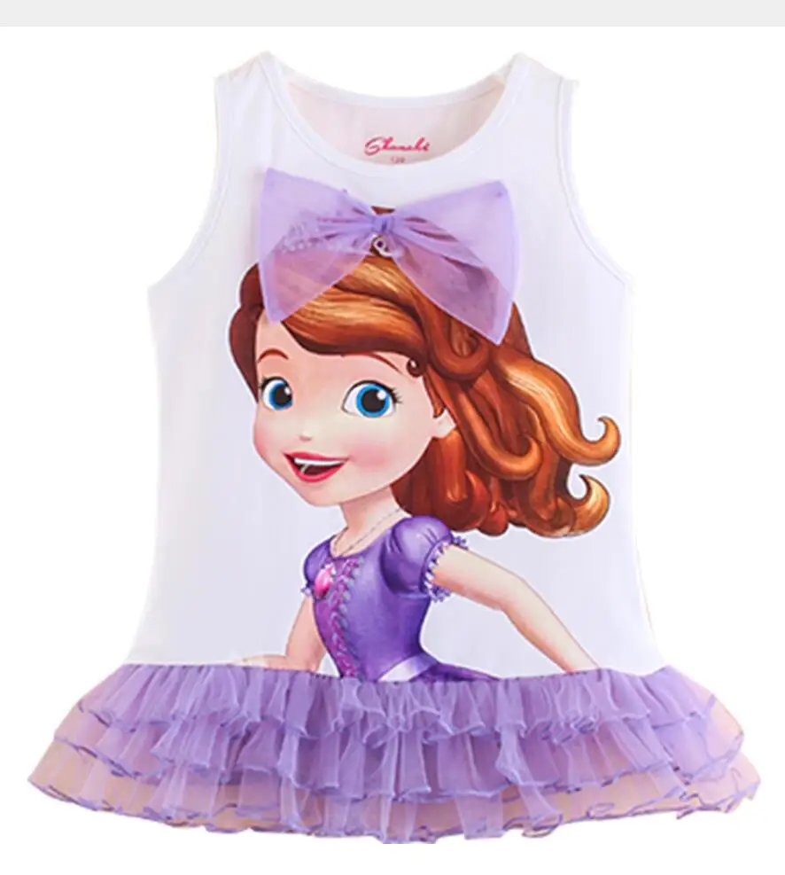Летнее платье принцессы для девочек, футболка с изображением Анны и Эльзы Софии, милые футболки для девочек, для малышей Топы, на детей и малышей, хлопковые, с рисунками из мультфильмов, для детей, детские футболки - Цвет: Фиолетовый