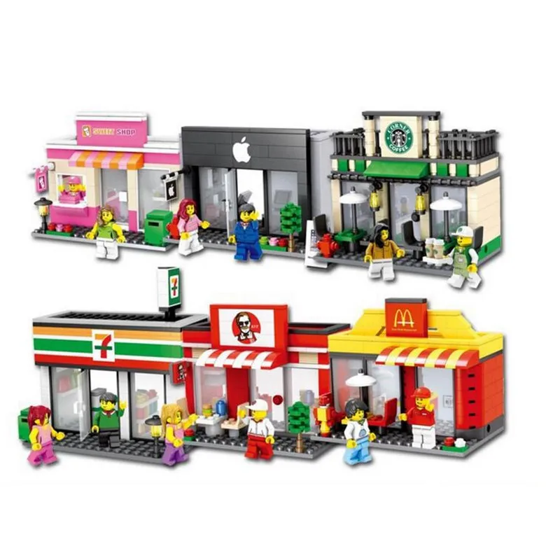 

HSANHE City Series Mini Street Store Shop Figure Blocks Compatible Legoe Construction Building Bricks Toys For Children