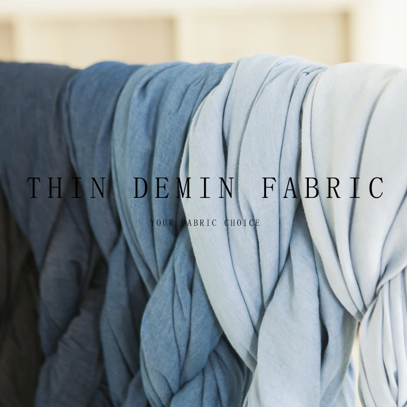 

Cotton fabric polyester, blue hue thin denim fabric, retro style, six solid colors, sew for top, dress, pants, craft by the yard