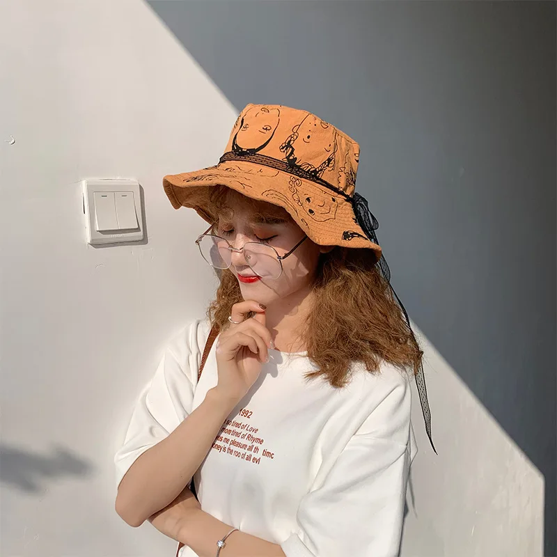 Nuovo delle donne del cappello di primavera e di estate della protezione solare esterna cappello pescatore di arte femminile visiera selvaggio doppia faccia indossare graffiti della protezione Della Benna cappello