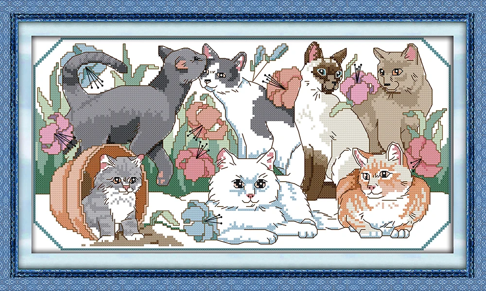 

The cat party cross stitch kit aida 14ct 11ct count printed canvas stitches embroidery DIY handmade needlework