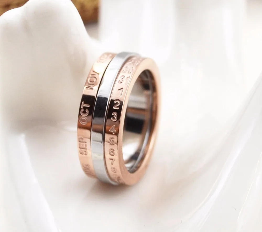 Вращающиеся кольца с буквами, розовое золото, классные кольца для женщин и мужчин, ювелирные изделия из нержавеющей стали, 12 месяцев, кольца с буквами
