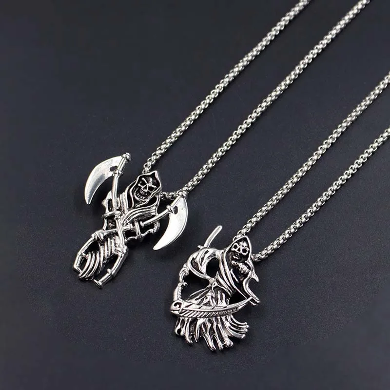 

Devils Skeleton With Death Scythe Skeleton Necklaces Accessories Pendent Alloy Necklace Gifts For Man Maxi Punk Jewelry XLCT007