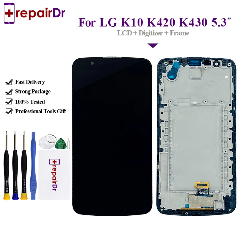 

Original 720x1280 For LG K10 LTE K420N K430 LCD Display Touch Screen Digitizer Assembly With Frame 5.3'' For LG K10 Lcd Screen