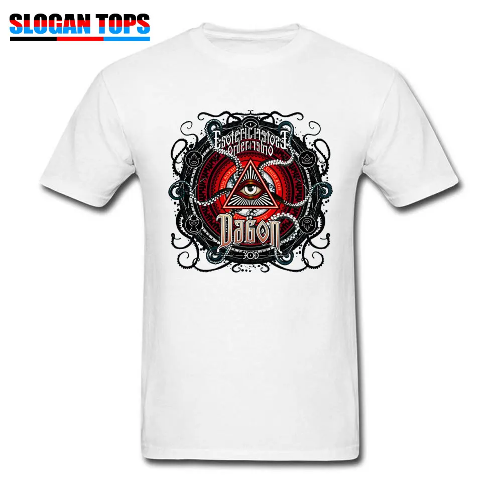 Tops & Tees Simple Style Summer Autumn On Sale cosie Short Sleeve 100% Cotton Round Neck Mens T-shirts cosie Tops Shirt Lovecraft Esoteric Order of Dagon 21033 white