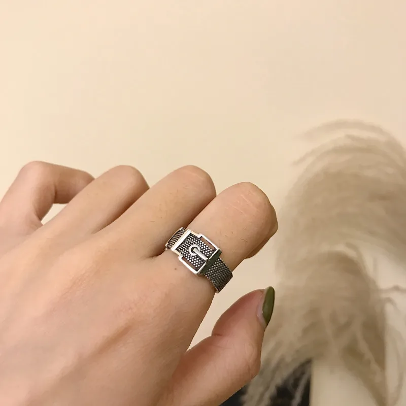 

Silvology 925 Sterling Silver Fibelt Buckle Rings Vintage Weave Texture Open Korea Style Rings for Women 2019 New Office Jewelry
