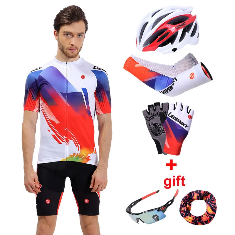 Мужская велосипедная футболка, набор, одежда для велоспорта, мужская летняя профессиональная команда, одежда для шоссейного велосипеда, женская спортивная форма с коротким рукавом, одежда для горного велосипеда - Цвет: LB17.12.men.full.set