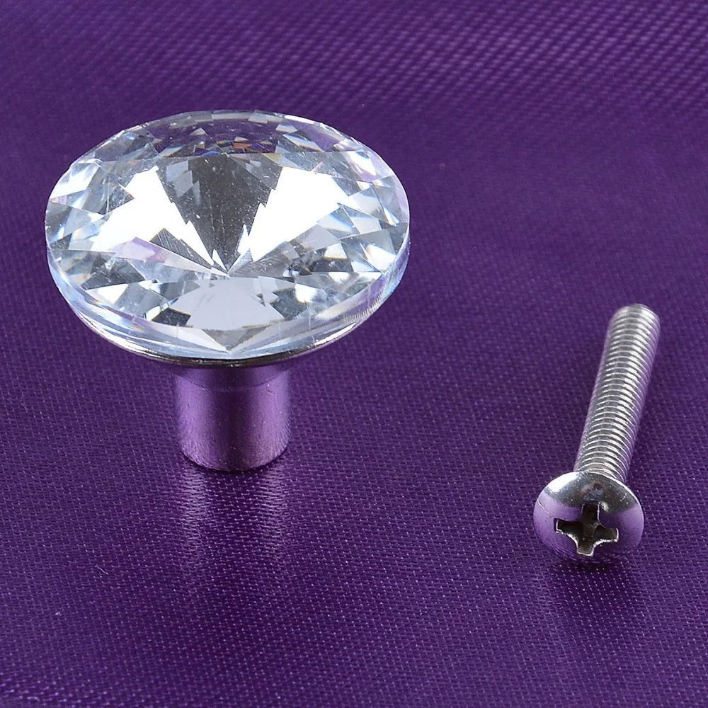 25mm 5sets/lot Clear Crystal Kitchen Knobs Silver Brushed
