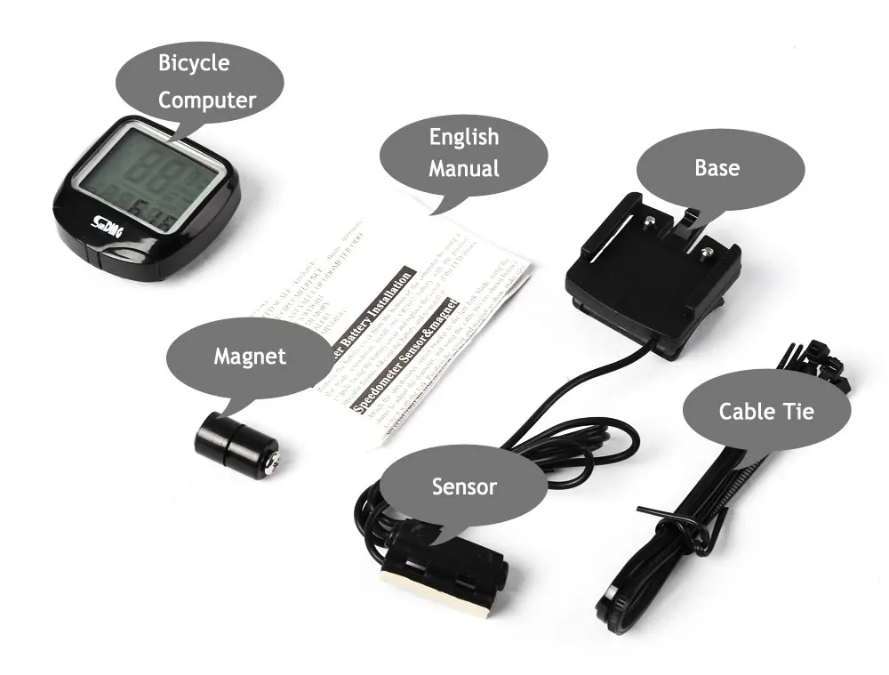 SunDing SD - 568AE Leisure Wired Bicycle Computer Water Resistant Cycling Odometer Speedometer with LCD Backlight