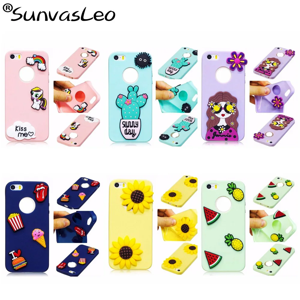 

For iPhone 5 5s 6 s 7 8 Plus X 3D Case Soft Silicone Cute Candy Unicorn Cactus Ice Cream Back Cover Skin Shell Fundas Capa Coque