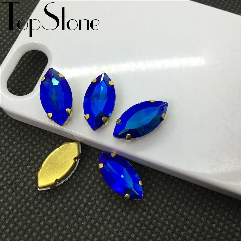 TopStone Colors AB Horse Eye пришивает стеклянный кристалл Navette Fancy Stone с золотой коготь для