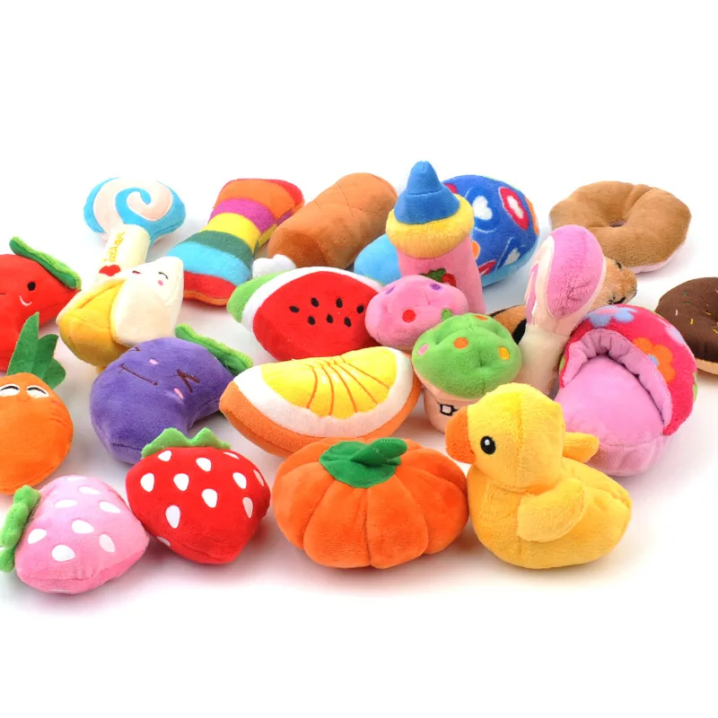 

Fruit Design Pet Dog Toys Soft Fleece Thrown Puppies Small Little Animals Chew Squeaky Toys Cat Plush Sound Training Interactive