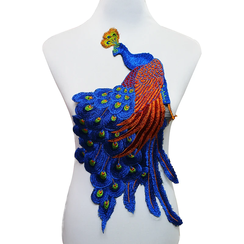 Peacock Large Patch Lace Embroidery Sew on Patches Applique Lace Motif