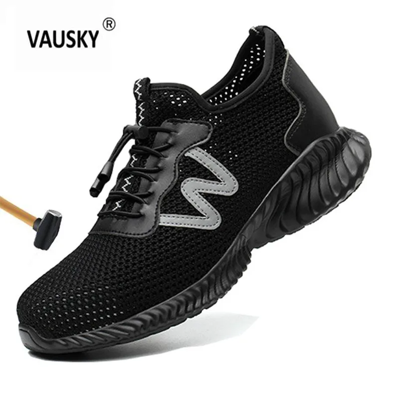 

2019 Men Steel Nose Safety Work Shoes grid Lightweight Breathable Reflective Casual Sneaker Prevent piercing Protective boots
