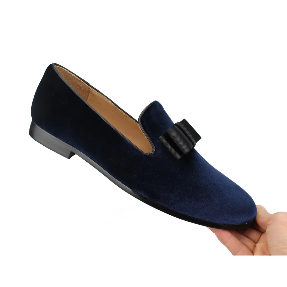 Dark blue velvet Loafers with Bow Tie (12)