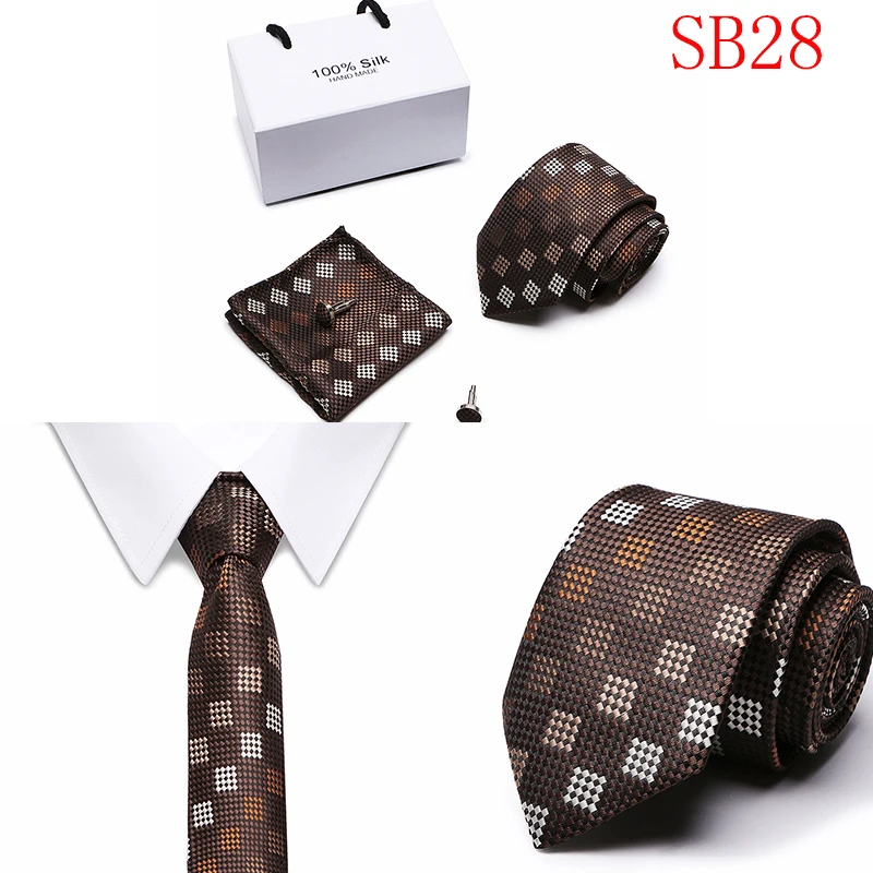 Бизнес Свадебные галстук Полосатый плед точка для мужчин шелковые галстуки для костюм Галстук Роскошные Homme носовой платок запонки