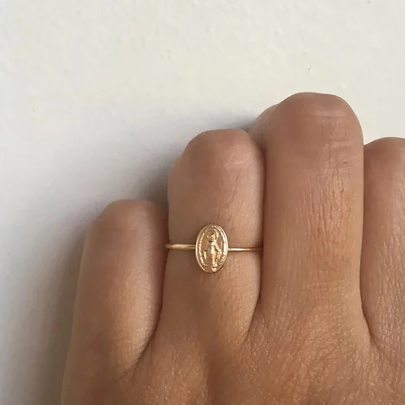 

Virgin Mary Round Rings For Women Rose Gold Silver Color Rings Romen Riligious Bague Fashion Jewelry Gifts Drop Shipping