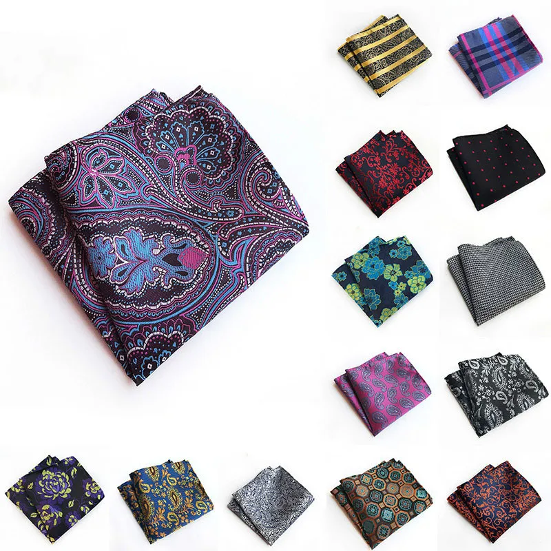 Fashion 25*25cm Men's Pocket Square  Silk Hankerchief Korean Paisley Dot Floral Hanky Wedding Party Gift Paisley Design