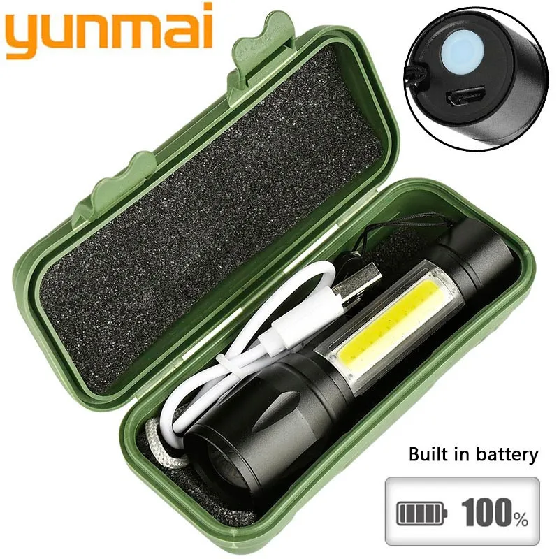 

yunmai 1517 2000lm Built In Batttery Mini Flashlight Q5 & Cob Led Zoom Aluminum 4 Modes Torch Rechargeable Lantern Flashlight