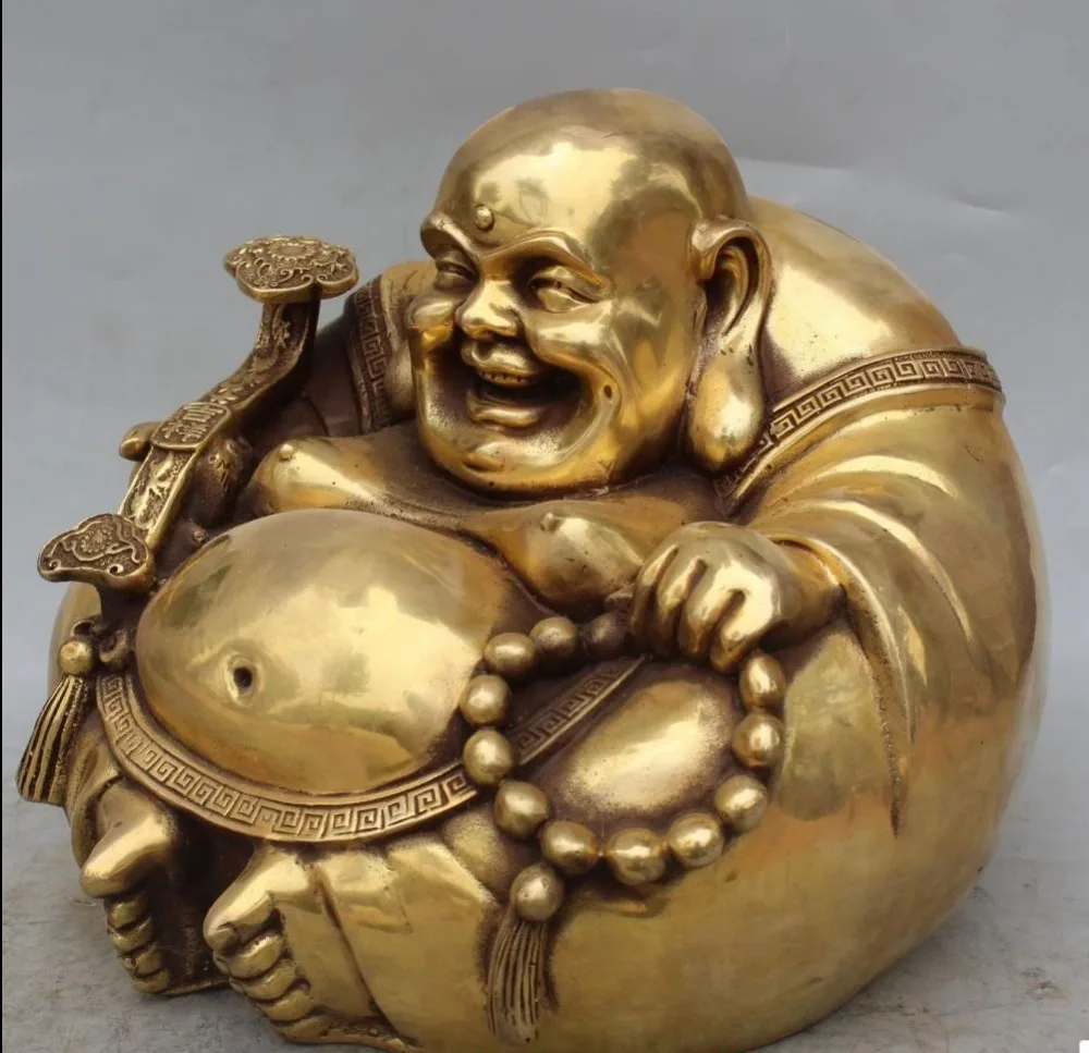 

zhaorui4884320+ +10" Chinese Buddhism Bronze Happy Laugh Maitreya Buddha Hold RuYi Beads Statue
