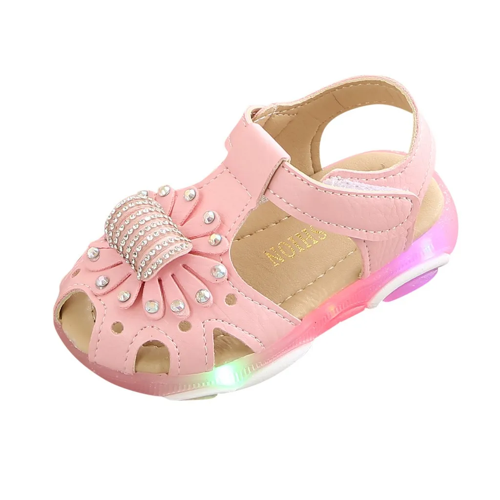 

LONSANT Girl Led Sandals Toddler Baby Crystal Flower leather soft sole Sandals fashion Children Light Luminous pretty Shoes