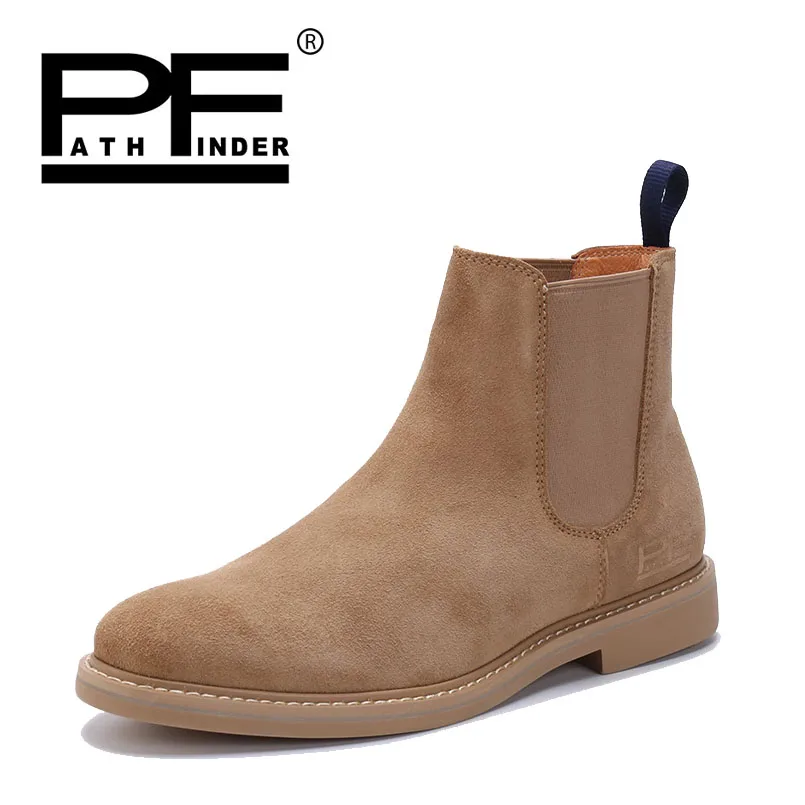 

Pathfinder Men Chelsea Boot Men Suede Hombre New Boots Low Heel Nubuck Leather Ankle Vintage Sewing Thread Britain Botas