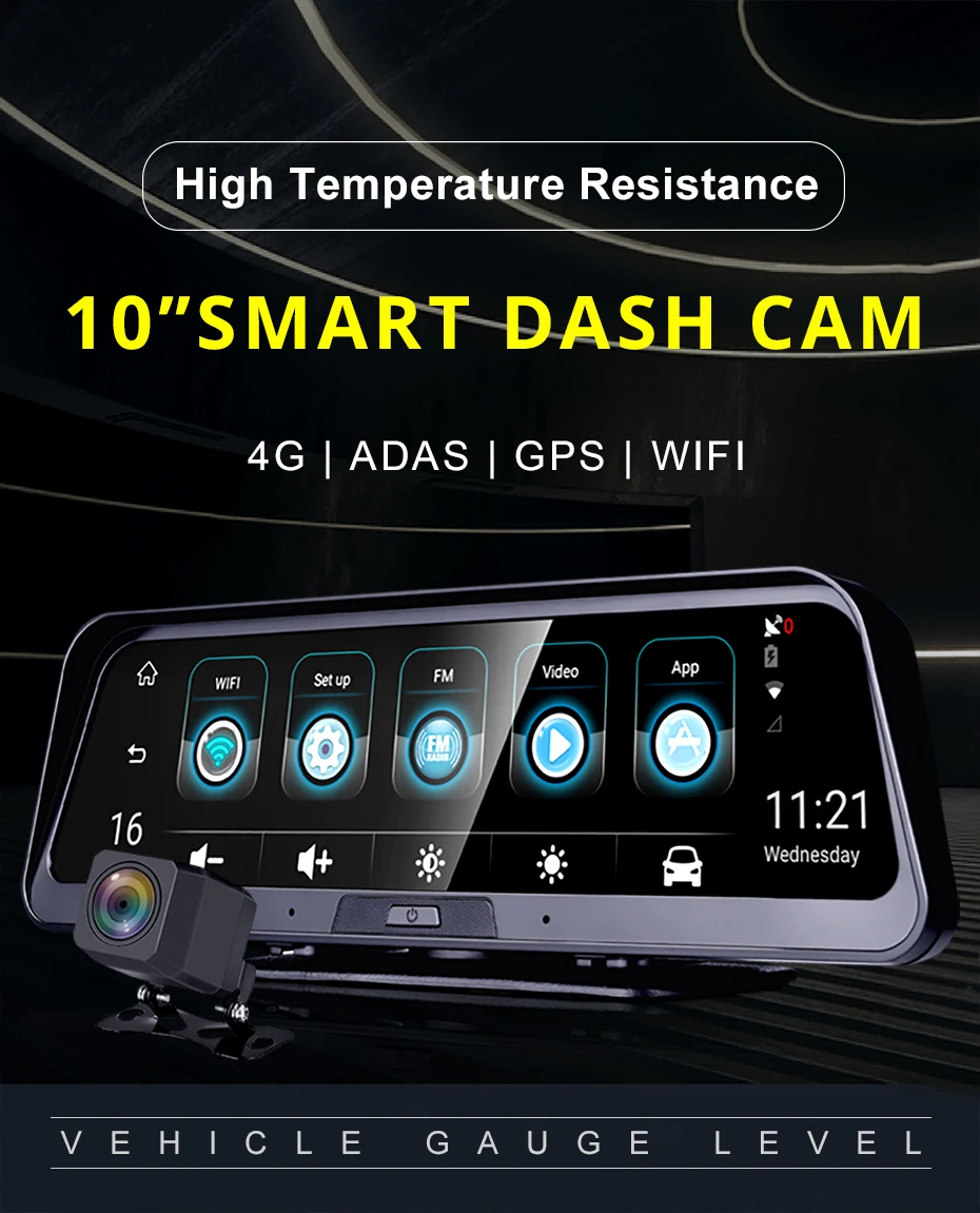 Phisung 10" Streaming 4G adas dash cam with Android auto camera dual car camera with gps dvr wifi car camera full hd registrator