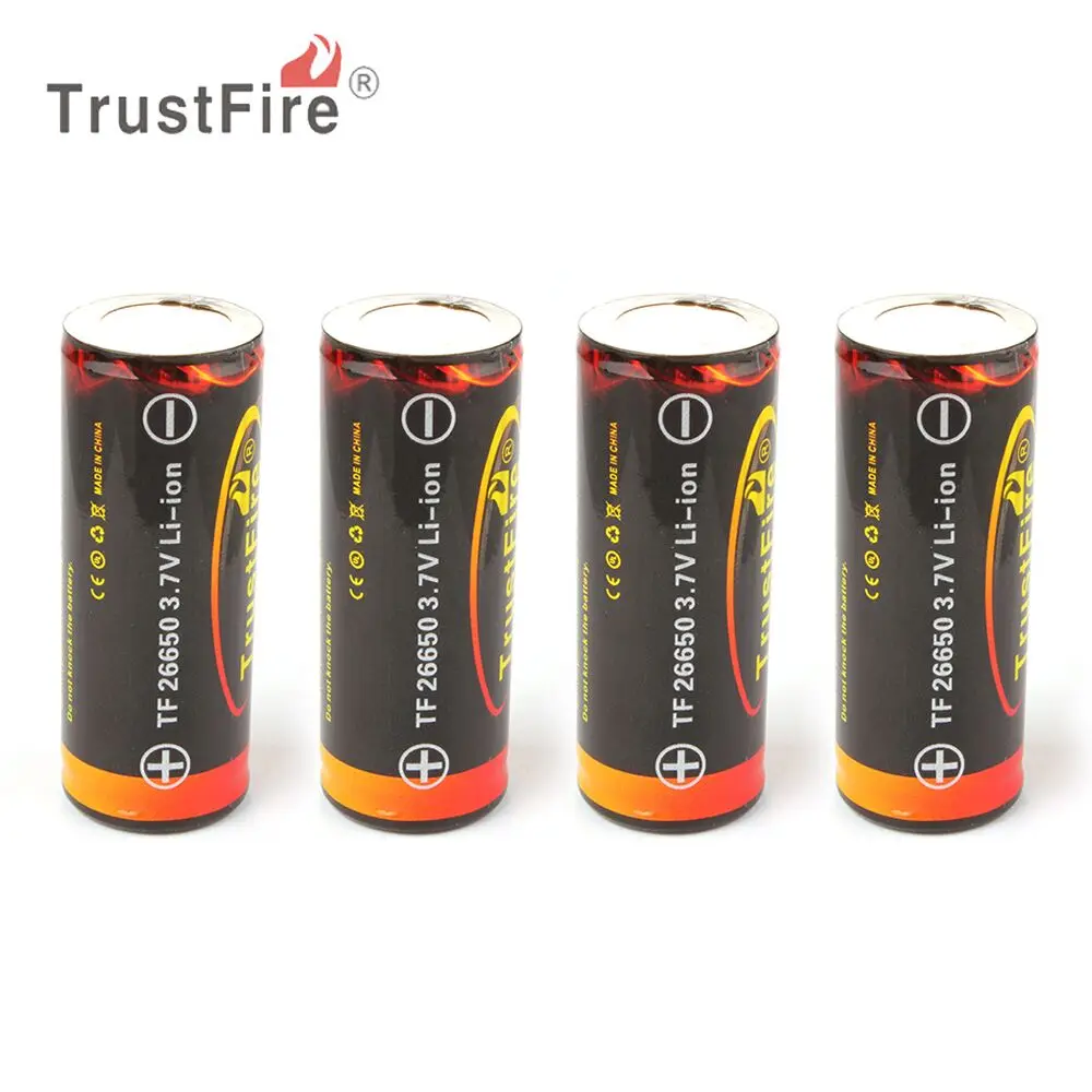4 unids trustfire 3 7 V 26650 перезаряжаемый литий-ионный аккумулятор 5000 mAh с высокой емкостью