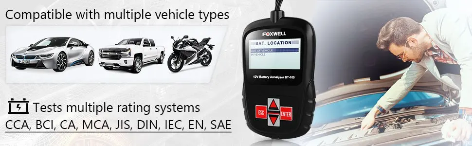 FOXWELL BT100 PRO 6 в 12 В тест на батарею автомобиля er для затопленных AGM гелевых свинцово-кислотных батарей цифровой автоматический анализатор автомобильный испытательный инструмент