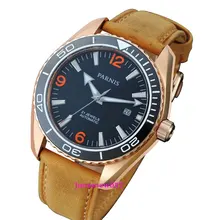 Часы Parnis 45 мм черный циферблат золотой чехол хаки кожаный ремешок 21 jewels MIYOTA Автоматический ход Мужские t мужские часы 306A