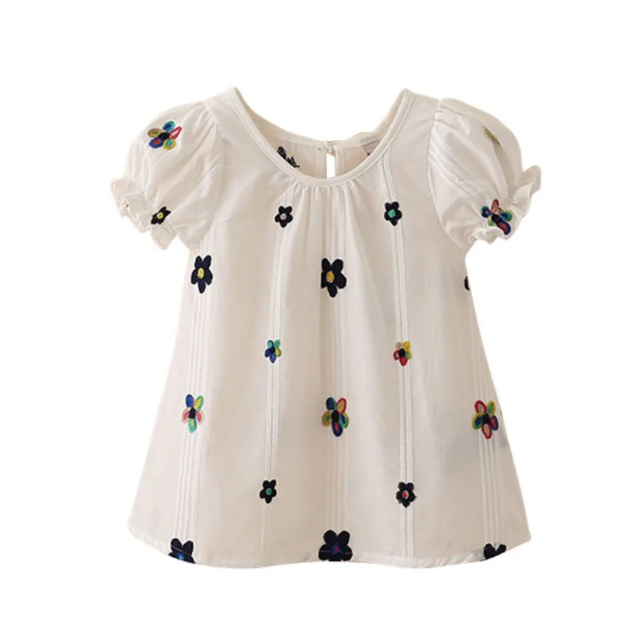 Summer Baby Girls White Blouse Embroidery Flower Cotton Shirts Kids ...