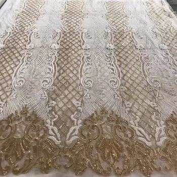 

fashionable design african embroidered tulle mesh fabric S-11317 with sequins for sexy dress