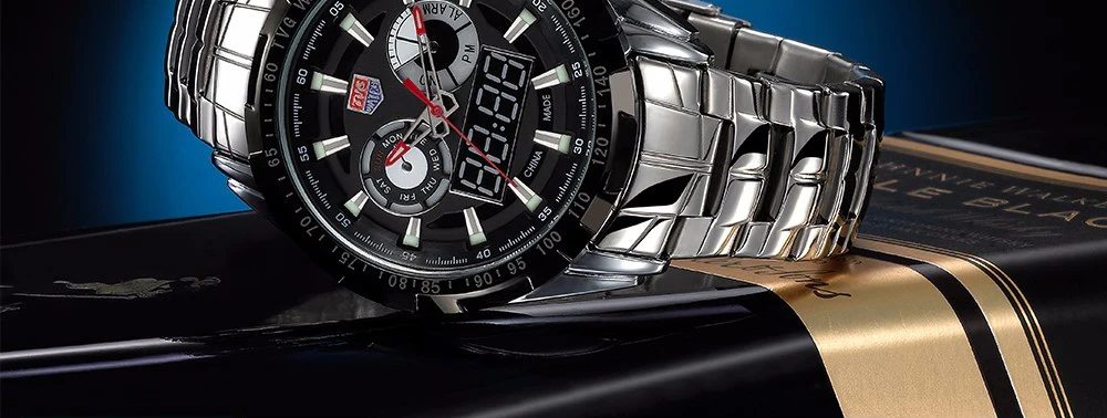 TVG модные роскошные Цифровые спортивные часы мужские военные кварцевые наручные часы с двойным временем водонепроницаемые часы мужские нержавеющая сталь